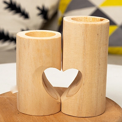Christmas Gift Set of 2 Home Decor Heart-shaped Romantic Cute Decorative Wood Tea Light Candle Holders