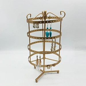 4 Tiers Rotating Gold Black Metal Earring Spin Table 144 Holes Earring Organizer Jewelry Earring Holder