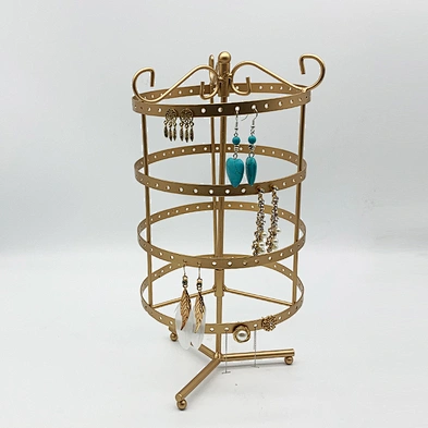 4 Tiers Rotating Gold Black Metal Earring Spin Table 144 Holes Earring Organizer Jewelry Earring Holder