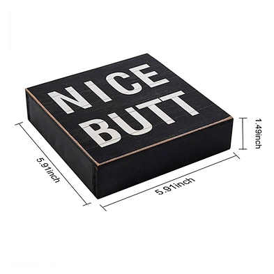 Square Farmhouse Wooden Box Sign Wall Decor Art Funny Bathroom Signs Decor