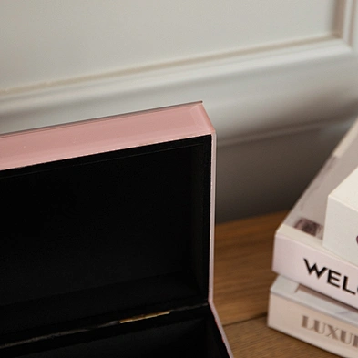 Luxury mirrored pink glass jewelry box glass boxes for storage