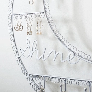 New arrival wall mounted hanging moon heart shaped wire wall jewelry display