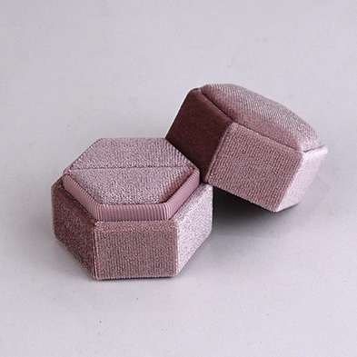 In stock vintage mini hexagon velvet jewellery ring box wedding ring box