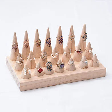 Fashion Popular Mini Wooden Jewelry Finger Ring Holder Triangle cone Jewelry Rings  Display