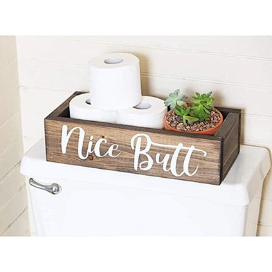 Customized Rustic Wood Organizer Toilet Paper Holder Bathroom Decor Storage Box
