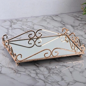 Home decor luxury rose gold mirror tray decorative storage mirror trays