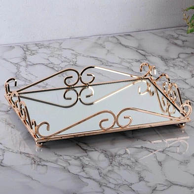 Home decor luxury rose gold mirror tray decorative storage mirror trays