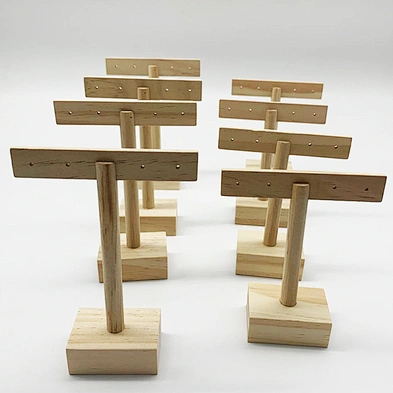 Wholesale customized  T shaped earring holder stand wooden earring jewelry stand display