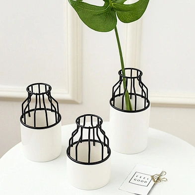 Iron Frame Flower Pot  Home Decor Ceramic Plant Pot Northern Europe Style Flower Pot With Many Colors