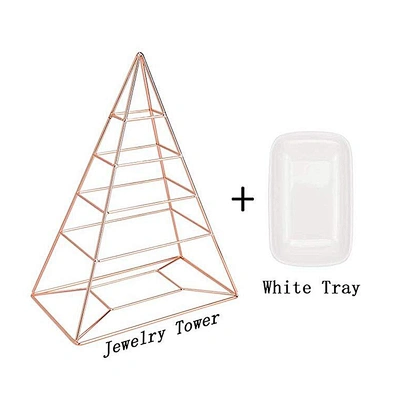 Rose Gold Jewelry Organizer Pyramid 4 Tier Jewelry Tower Decorative Metal Jewelry Holder Display With White Tray