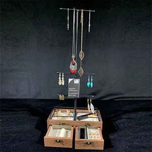 Adjustable Height metal & wood jewellery organizer jewelry necklace bracelet earring ring metal display stand