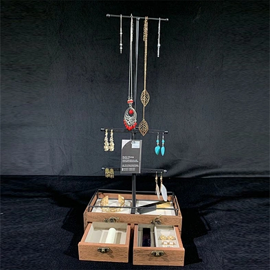 Adjustable Height metal & wood jewellery organizer jewelry necklace bracelet earring ring metal display stand