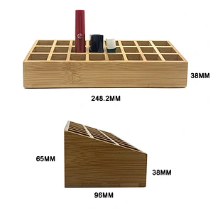 Wholesale Bamboo Lipstick Display Stand Storage Box 24 Grid Lipstick Organizer