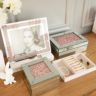 Customized Luxury Mini Mirrored Glass Trinket Box Glass Jewellery Box
