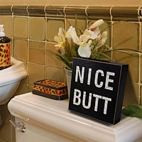 Square Farmhouse Wooden Box Sign Wall Decor Art Funny Bathroom Signs Decor