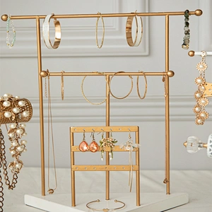 Customized 3-Tier Metal Jewelry Display Necklace Earring Holder T Shaped Jewelry Organizer