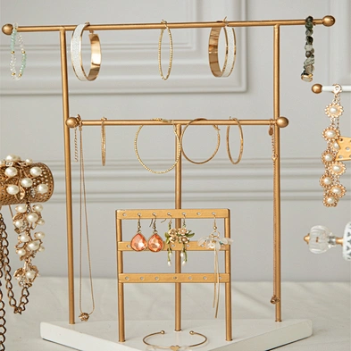 Customized 3-Tier Metal Jewelry Display Necklace Earring Holder T Shaped Jewelry Organizer