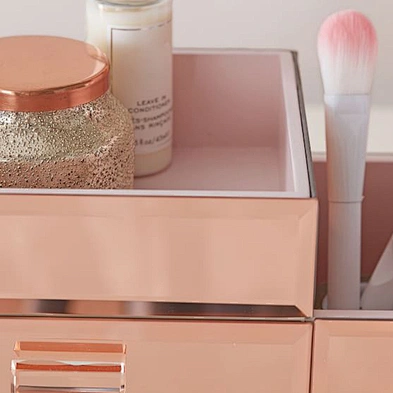 Rose Gold Beauty Storage Organizer Mirrored Glass makeup cosmetic organizer