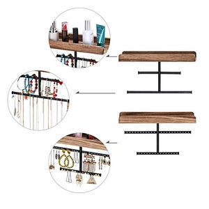 Set of 2 Rustic Style Wall Mounted Wood Jewelry Holder Display Organizer For Necklaces Earrings Bracelet