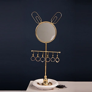 Golden Earring Necklace Bracelet Rock Metal Jewelry Display Stand With Ceramic Tray