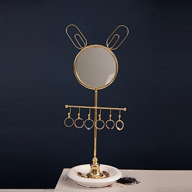 Golden Earring Necklace Bracelet Rock Metal Jewelry Display Stand With Ceramic Tray