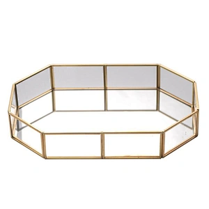 Mirror Tray Glass Tabletop Perfume Vanity Home Decor Jewelry Metallic Gold Metal Mirror Decorative Tray