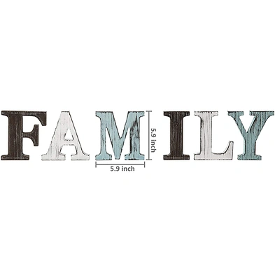 Rustic Multicolor Wood Tabletop Family Letters Sign