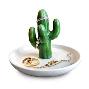 Wholesale Golden Animal Design Pineapple Ceramic Cactus Ring Dish Ceramic Cactus Ring Holder Jewelry Trinket Dish Tray