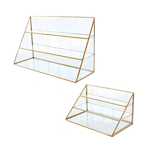 Nordic retro cosmetics jewelry earrings counter display box polygon three-layer glass jewelry storage box
