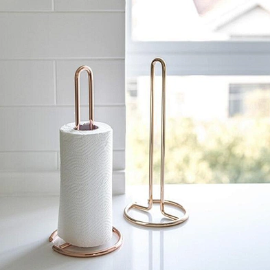 Nordic Style Rose Gold  Creative Iron Paper Towel Free Punch Reusable Standing Kitchen Roll Paper Towel Holder