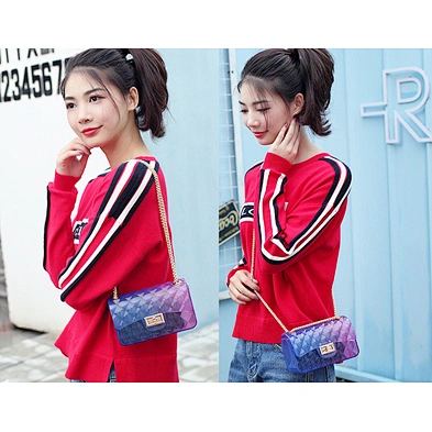 Fashion Custom Clear Transparent PVC Lingge Chain Jelly Handbags Lady Candy Color Gradient Designers Mini Handbags Women