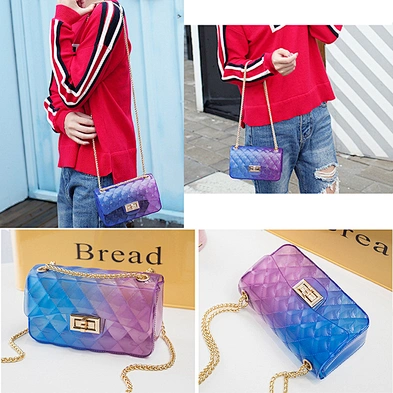 Fashion Custom Clear Transparent PVC Lingge Chain Jelly Handbags Lady Candy Color Gradient Designers Mini Handbags Women