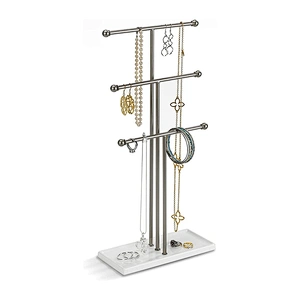 3 Tier Table Top Metal Necklace Bracelet Holder Hanging Jewelry Organizer With Jewelry Tray Base