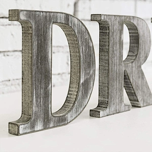 Home Decor Rustic Gray Whitewashed Wood Decorative Table Top Letter Sign