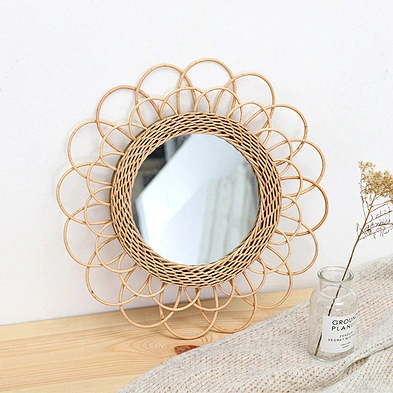 Home decorative Rattan round wall mirror creative art decoration mirror living room entrance mirrors decor wall