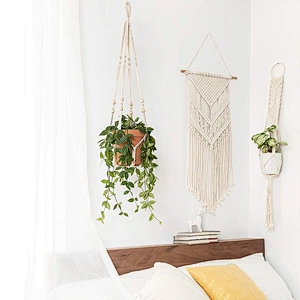Wholesale White Indoor Outdoor Home Hanging Decor Ivory Hanging Planter Basket With Decorative Ceramic Flower Pot