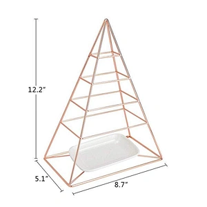 Rose Gold Jewelry Organizer Pyramid 4 Tier Jewelry Tower Decorative Metal Jewelry Holder Display With White Tray