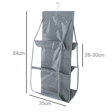 6 Pocket Foldable Hanging Handbag Organizer Clear 3 Layers Hanging Shelf Organizer Door Sundry Pocke Collection Storage Holder