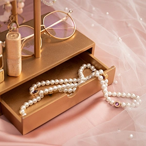 Home Decor Fashion Vintage Round Makeup Cosmetic Vanity Mirror With Jewelry Storage Box Pink T-Shaped Bracelet Holder