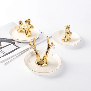 Wholesale Golden Animal Design Pineapple Ceramic Cactus Ring Dish Ceramic Cactus Ring Holder Jewelry Trinket Dish Tray