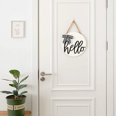 Home Decor White Hello Hanging Sign Farmhouse Office Front Door Decor hello welcome wood signs