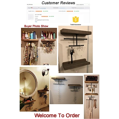 Set of 2 Rustic Style Wall Mounted Wood Jewelry Holder Display Organizer For Necklaces Earrings Bracelet
