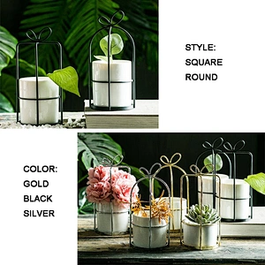 Wrought iron succulent flower pot simple nordic vase iron frame flower stand ceramic hydroponic gilded flower pot
