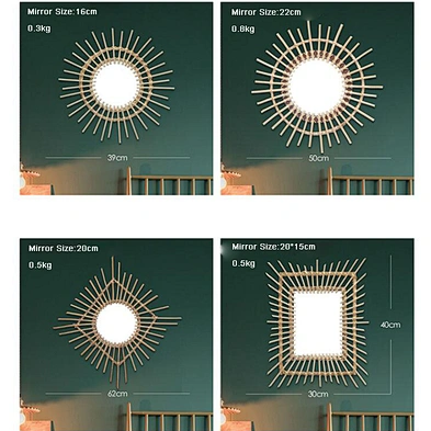 Home decorative Rattan round wall mirror creative art decoration mirror living room entrance mirrors decor wall