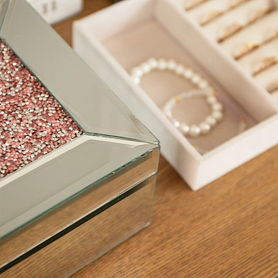 Customized Luxury Mini Mirrored Glass Trinket Box Glass Jewellery Box