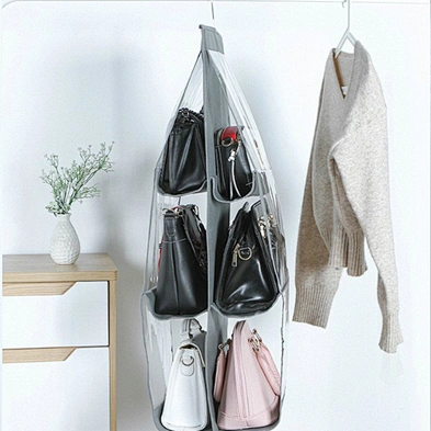 6 Pocket Foldable Hanging Handbag Organizer Clear 3 Layers Hanging Shelf Organizer Door Sundry Pocke Collection Storage Holder