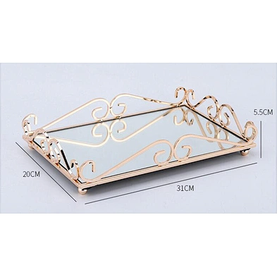 Home decor luxury rose gold mirror tray decorative storage mirror trays
