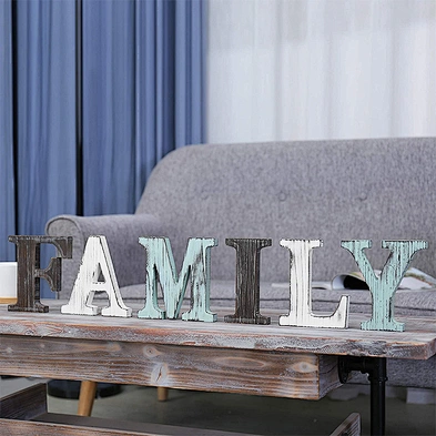 Rustic Multicolor Wood Tabletop Family Letters Sign