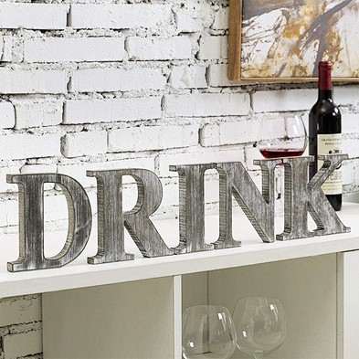 Home Decor Rustic Gray Whitewashed Wood Decorative Table Top Letter Sign