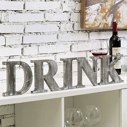 Home Decor Rustic Gray Whitewashed Wood Decorative Table Top Letter Sign
